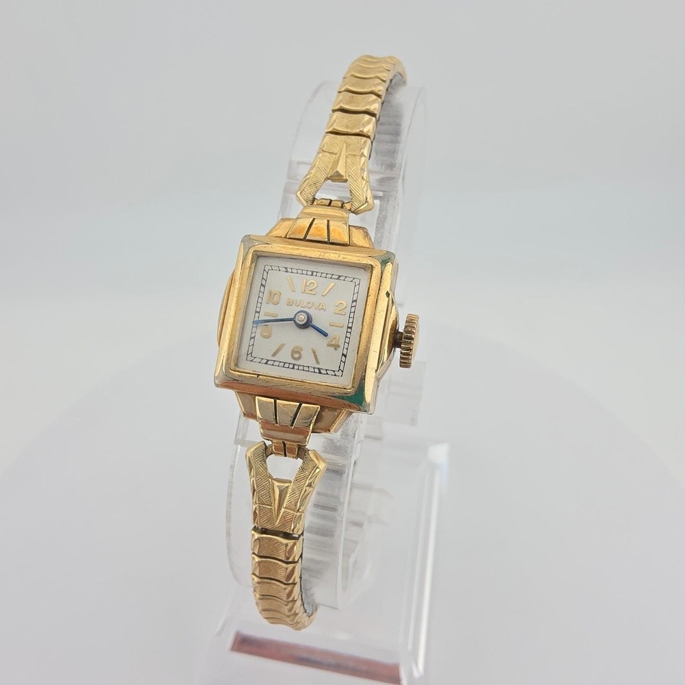 Vintage BULOVA Ladies Watch Wind Up 10k Rolled Gold Plate Stretch Band 7"